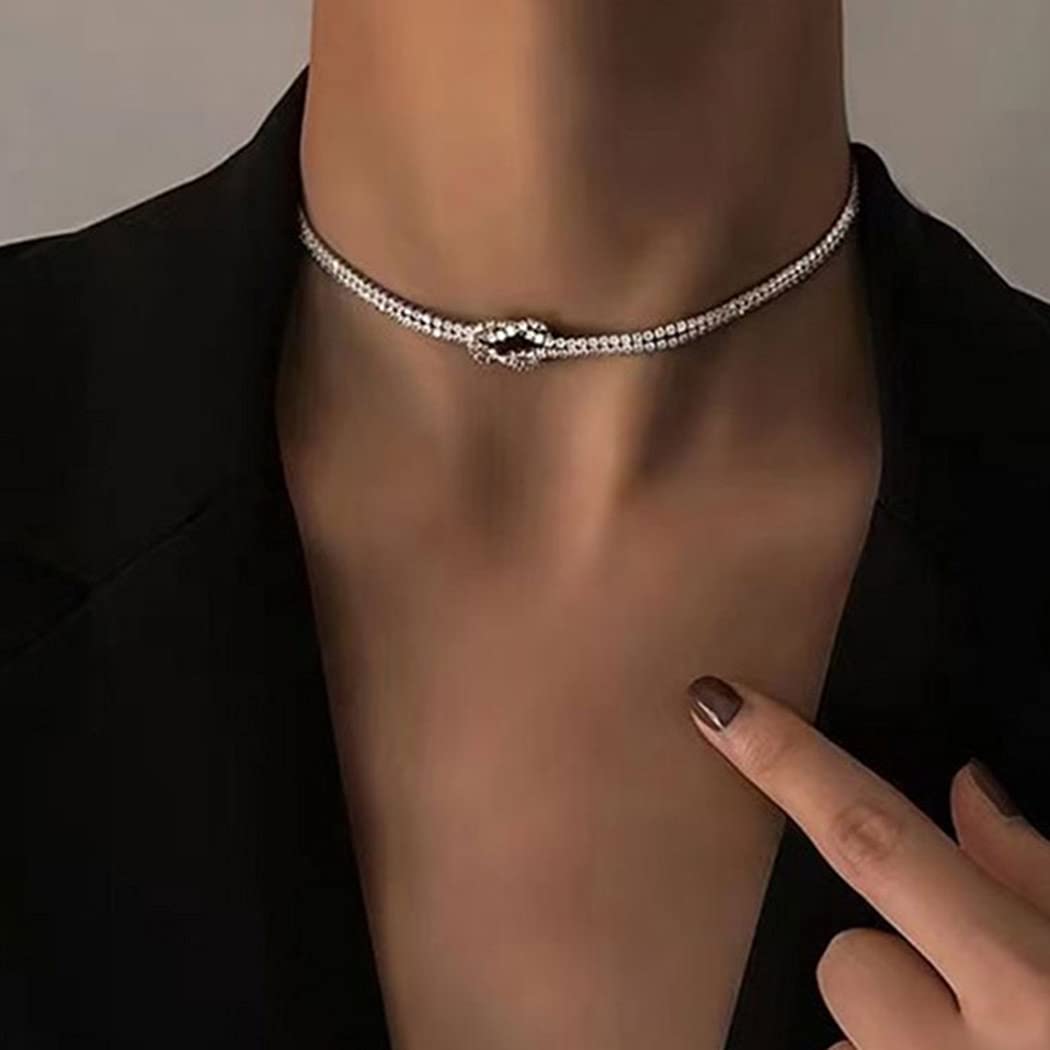 Jakawin Rhinestone Choker Necklace Silver Chokers Chain Fashion Crystal Chokers Necklaces Vintage Neck Chain for Women and Girls NK251 : Clothing, Shoes & Jewelry