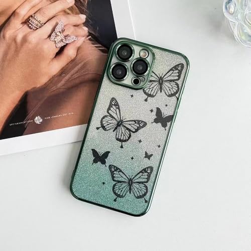Coque iPhone 14 Pro Max avec protection d'objectif intégrée, motif dégradé vert anti-choc