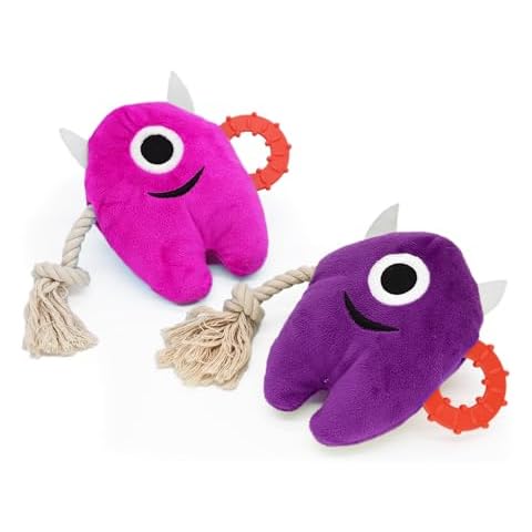 Onmygogo Large Dog Squeaky Chew Toys, Stuffed Plush Dog Toys for Aggressive Chewers Durable Tug of War Rope Toys Puppy Toys for Small, Medium, Large Breed Monster Toys(Blue) (Fushcia & Purple) Cover