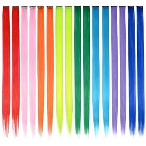 Extensiones de cabello con clip arcoíris para fiestas de princesas y disfraces de niñas