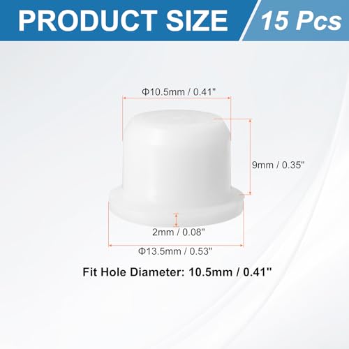 Image of uxcell 15Pcs Silicone Hole Plug, Waterproof Solid T-Shaped Rubber Stoppers Bottle Seal Tube Pipe Plug End Cap for 10.5mm /0.41 inch Hole for Bathtub Bottle, 0.35 inch Plug Height, White