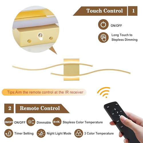 Image of KARTOOSH Wireless Wall Sconces Set of 2, Dimmable LED Sconce with Remote | Battery Operated Wall Sconce with 3 CCT Night-Light Timer Memory Modern Wall Sconces for Living Room, Hallway, Bedroom