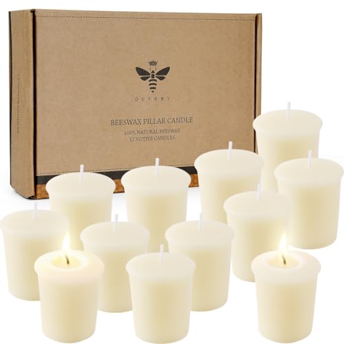 Pure Ivory White Beeswax Votive Candles-12 Pack Natural Votives Set