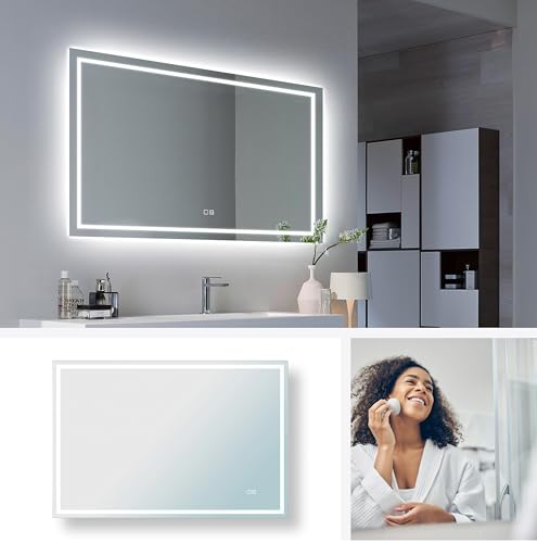 UBUD Espejo de Baño con Luz LED 120x80. Antivaho, Cristal 4k, Intensidad Regulable, Función Memoria, IP44, Montaje Horizontal, Vidrio Anti-Estallido - Diseño Moderno