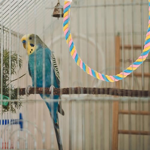 Image of POPETPOP Parrot Climb Toys Cotton Rope Perch Set of 3 Bendable Rope Perches for Birdcage Hanging Play for Parrots and Cockatiels Interactive Bird Stand for Climbing and Chewing