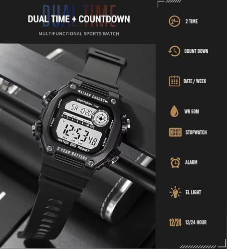 Image of Time Up Digital Dial Finer-Quality Material Square Shape Waterproof,Alarm,Night-Light Watch for Men & Women- WF124-X