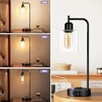 Industrial Touch Table Lamps Set of 2-3-Way Dimmable Bedside Lamps with USB C+A Ports and Outlet,Black Nightstand Lamps for Living Room,Glass Shade & 2 LED Bulbs Included