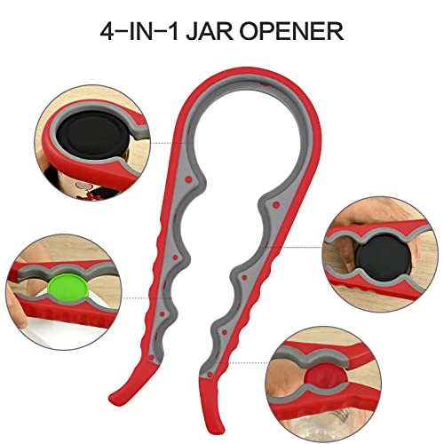 Elyum Jar Opener, 5 In 1 Bottle Opener Multi-Function Can Opener With Silicone Handle, Jar Opener For Weak Hands, Seniors With Arthritis, Lid Opener For Children (Red, 2-Piece Set) #TOP1