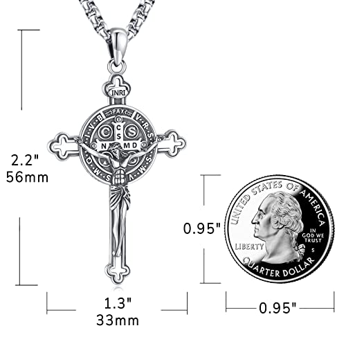 Image of Eusense Cross Necklace for Women Men Crucifix Pendant Sterling Silver 925 Cruz De Caravaca Cross Jesus Crucifix Jewelry