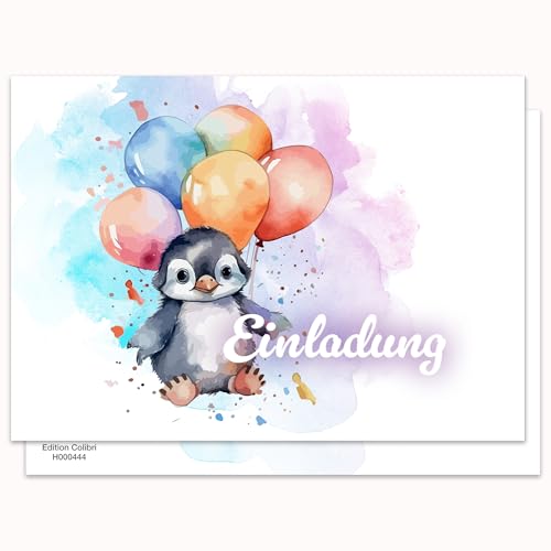 Edition Colibri 10 Einladungskarten Kindergeburtstag Pinguin, A6, Einladung für 2.,3.,4. Geburtstag, Einladung zum Geburtstag Junge und Mädchen