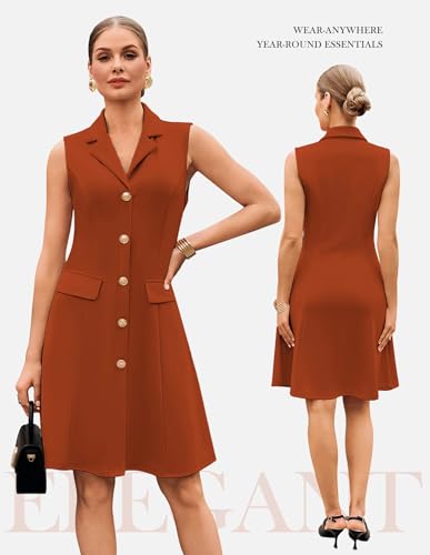 Image of GRACE KARIN Work Dresses for Women 2026 Sleeveless Button Business Midi Dress Notch Lapel V Neck Formal Office A Line Dresses
