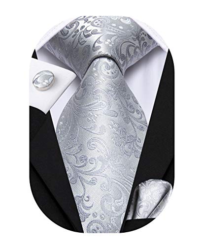Image of Hi-Tie Men 63inches Tie Set Extra Long Necktie Paisley Tie Pocket Suqare Cufflinks Big and Tall Men Tie