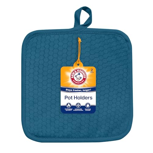 Arm & Hammer Quilted Pot Holders, Heat Resistant, Non-Slip Silicone Grip, 2 Pack, Navy