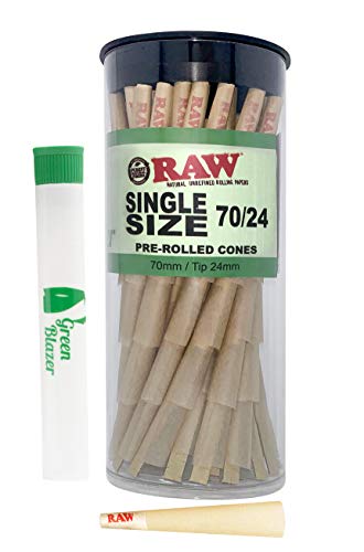 RAW Cones Single Size Dogwalker: 100 Pack - Mini Pre Rolled Cones Shorter Than 1 1/4 Size (70-24) Classic Rolling Papers with Filter Tips Includes Green Blazer Doob Tube