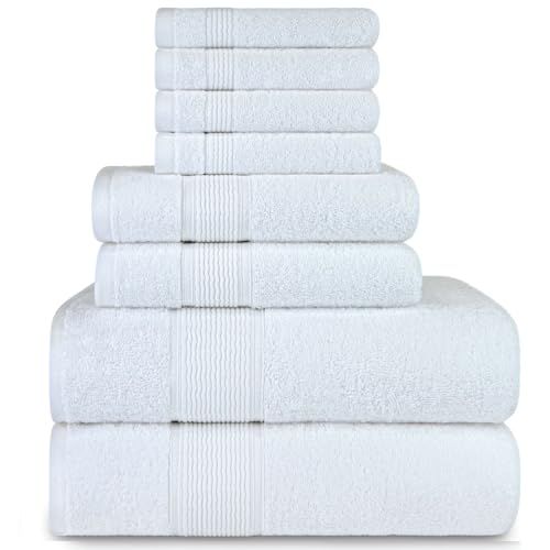 DecorRack 8-Piece Bath Towel Set, 4 Washcloths, 2 Bath Towels, and 2 Hand Towels, Premium Cotton, Highly Absorbent, Super Soft, Quick Dry, White (Set of 8)