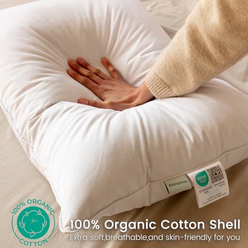 Alanzimo Goose Feather Down Pillows Queen Size Set Of 2, Luxury Soft Feather Down Pillow For Sleeping, 600Tc 100% Cotton Cover Hotel Collection Bed Pillows For Back thumb #1