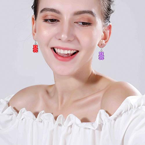 8Pairs Gummy Bear Earrings Set,Colorful Cartoon Resin Candy Dangle Earrings for Women2