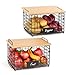 2 Pack Stackable Wire Baskets with Bamboo Top for Pantry Organizers and Storage, XXL Kitchen Organization Counter Basket for Fruit, Vegetable, Produce, Bread, Potato and Onion Storage Bins