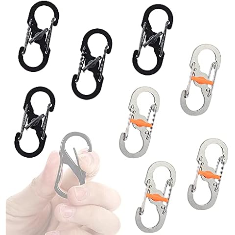 Stainless Steel Carabiner S-Shaped Carabiner, QSXX is Used for Hanging Objects, Camping, And Preventing Objects From Falling. Small Portable Carabiner (Silver and Black) Cover