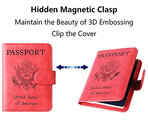 Passport Holder Cover Wallet Case Travel Essentials Travel Must Haves Passport And Vaccine Card Holder Combo Leather Travel Wallet Rfid Blocking Vacation Travel Accessories For Men Women (2#Red) #TOP4