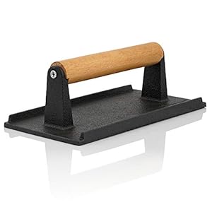 BBQ-Toro Gietijzeren vleesverzwaarer, 1 kg, 21 x 11 cm, al ingebrand, burgergrillgewicht met houten handvat, vleessnijder voor steak en burgers, burgerpers, grillgewicht, plateerijzer