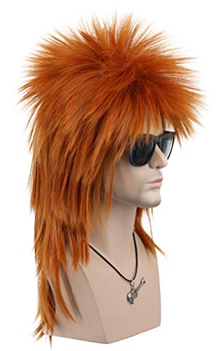 Vgbeaty Men And Women Long Straight Wig 70S 80S Rocker Punk Rock Disco Mullet Wig (Orange) #TOP2