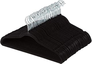 AmazonBasics Slim, Velvet, Non-Slip Clothes Suit Hangers, Black/Silver - Pack of 100