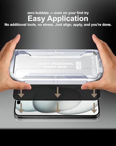 Image of Affix 2 Pack for Privacy iPhone 16 and iPhone 15 Full Coverage Tempered Glass, Screen Protector Guard with Easy Fix Installation Tool, 9H Hardness Shatterproof, HD Clear Scratch Resistant