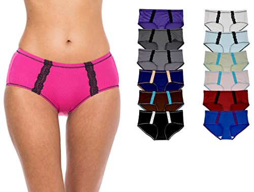 Image of Sexy Basics Women's Hipster Brief Lace Panties | Ultra-Smooth Micro Fiber Nylon Spandex Hipsters -Multi Packs