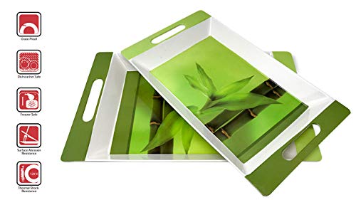 Image of U.P.C. Crystal by UPC Melamine Serving Tray, Set of 3 (Small, Medium and Large Size) Villori Series Tray (ROS-Green)