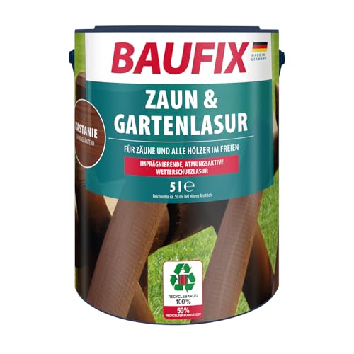 BAUFIX Zaun & Gartenlasur kastanie, seidenglänzend, 5 Liter, Zaunfarbe, atmungsaktive Zaunfarbe braun, für Zäune & Holz im Freien geeignet