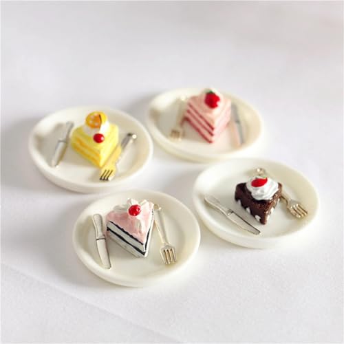Miniature Cake and Utensil Set, Mini Cake, Dollhouse Cake Decoration Prop, for Dollhouse Miniature, Craft Supplies (Chocolate Strawberry)