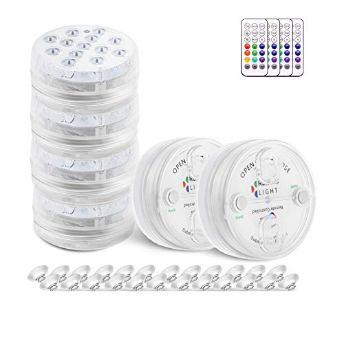 LyLmLe Luces LED Sumergibles Magnéticas RGB con Remoto & Ventosas,Cambio de Color, IP68 Iluminacion Luz Subacuática para Piscina/Jardín/Estanque/Acuarios/Bañera/Florero/Fiesta/Boda(6 Pack)