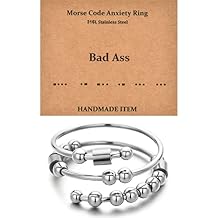 Morse Code Rings for Women, Stainless Steel Spinner Ring Fidget Rings for Anxiety Ring Morse Code Rings Inspirational Gifts Jewelry Women Birthday Graduation Gifts for Best Friends