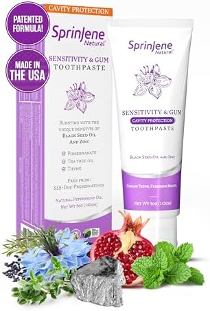SprinJene Patented Toothpaste Sensitive Teeth & Gum w/ Fluoride Cavity Protection Non Toxic SLS Free Fresh Breath Dry Mouth,1 Pack