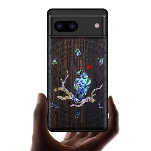 Carveit 木製 カバー 対応 Google Pixel 8a ケース, 手でインレイ/象嵌 綺麗な貝張り+ブラックソフトTPU 内部シェル, 耐衝撃 ピクセル 8a ケース(6.1インチ), 対応 ワイヤレス充電器 Pixel 8a 保護 カバー レ