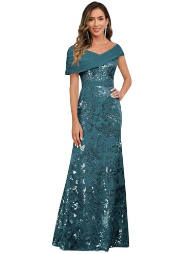 Image of VCCICANY Sequin Mermaid Mother of The Bride Dresses for Women Chiffon Off Shoulder Ruched Long Formal Evening Gowns