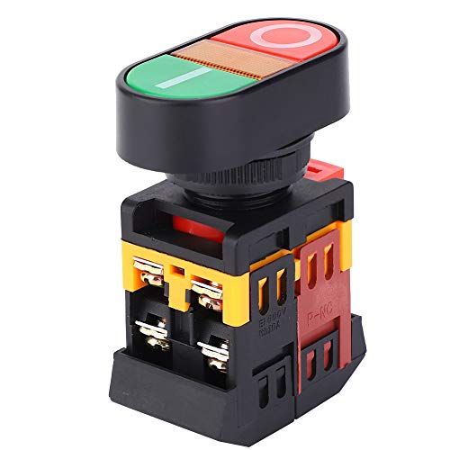 APBB-22/25N Botón de doble cabeza con luz LED, interruptor de botón momentáneo ON/OFF Start/Stop, diámetro de montaje 22 mm y 25 mm para equipos industriales (24 V)