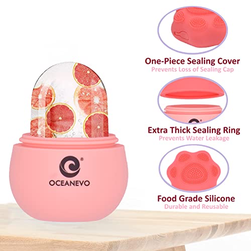 Image of OCEANEVO Silicone Facial Ice Roller , Ice Roller for Face With Bristles, Ice Cube Roller Massager for Face and Eye Puffiness Relief - 11 cm x 7 cm - Pink