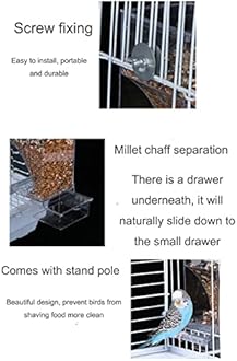 No Mess Bird Feeder,Bird Feeder for Cage,Automatic Acrylic Parakeet Feeder Cage Accessories for Small Birds Parrot Parakeets Canary Cockatiel Finch(Transparent)