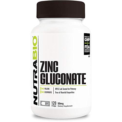 NutraBio Zinc Gluconate (50mg) - 120 Vegetable Capsules NutraBio Zinc Gluconate (50mg) - 120 Vegetable Capsules