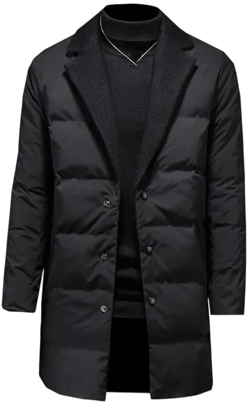 Men's Down Medium Length Jackets Solid Color Collar Single Breasted Male Coats Lightweight Warmth