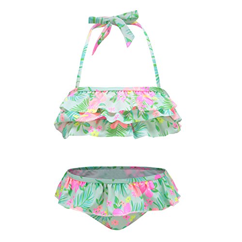Girls Two Piece Bikini Swimsuit Floral Ruffle Swimwear Flounce Bathing Suit Set