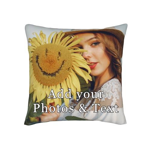 LMQJDZ Almohada Foto Personalizada, Personalizada Almohada Decorativa Impresión Doble Cara con Imagen Texto Nombre, para Cumpleaños, Madre, Navidad, Regalos Conmemorativos Familiares, 40x40cm
