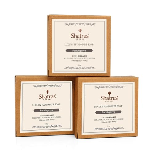 Shatras Organic Panchgavya Soap Enriched with Cow Milk, Ghee, Curd Handmade Natural Chemical Free Bar Soap for Purifying & Nourishing, Moisturized and Glowing Skin(Pack Of-3)