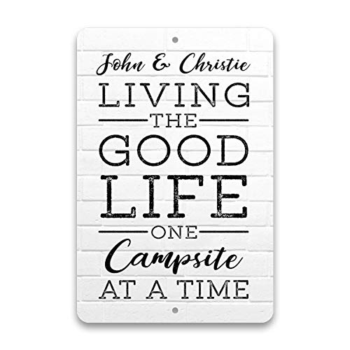 Pattern Pop Personalized Living The Good Life One Campsite at a Time Metal Sign