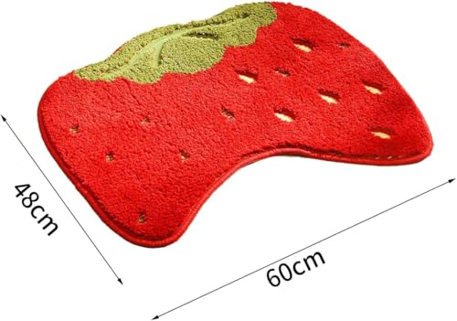 Image of Super Soft Shaggy Bath Mat Anti Skid Cute Absorbent Kids Small Bath Mat Cartoon Fruit Bathroom Rug Non Slip, Cute Bathroom Floor Mat for Home Decor (60 x 40 Cm) (Strawberry)