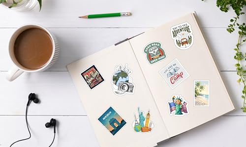 Image of Travel Stickers for Kids & Teens, 50 Pack Waterproof Vinyl Decals for Laptops, Water Bottles, Bikes, Skateboards, Luggage, Party Favors