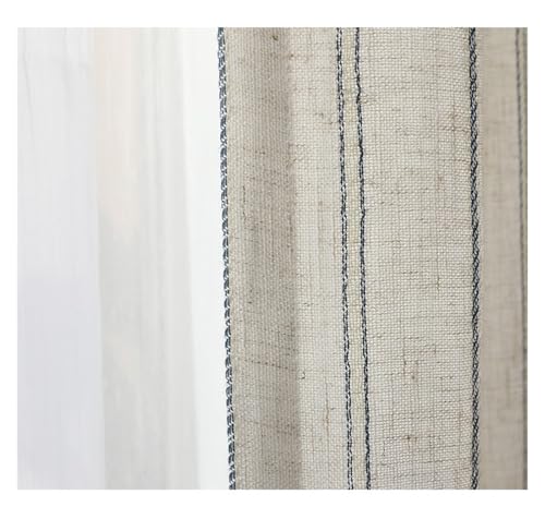 WWPMNQD Cortinas con Volantes Linen Cotton Stripe Curtain For Living Room Bedroom Window Drapes For Kitchen Curtains para Ventanas(1.Hook Top,1pcs W150xH240cm)
