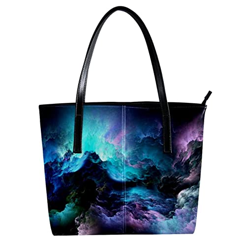 Sac à main fourre-tout personnalisé en cuir PU multicolore imprimé nuages